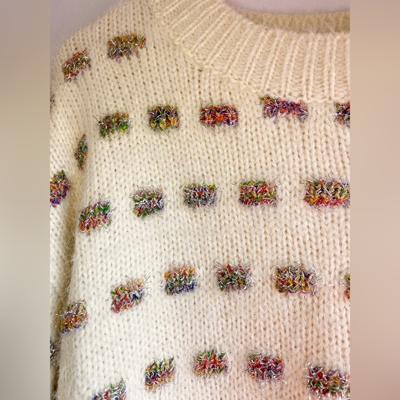 NWT Anthropologie MOTH Cream Knit Sweater w/ Metallic Sparkly Weave. Small - Picture 11 of 11